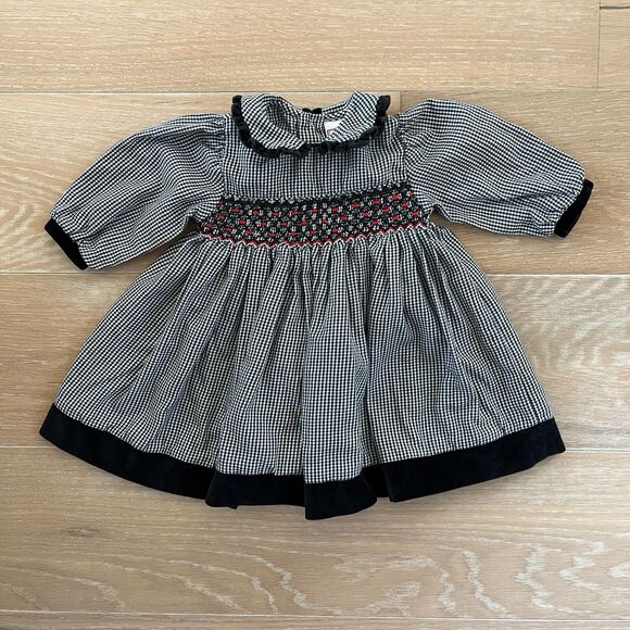 Petit Ami Houndstooth Smocked Pleated Long Sleeve Collared Baby Dress 3 mos - Picture 1 of 4